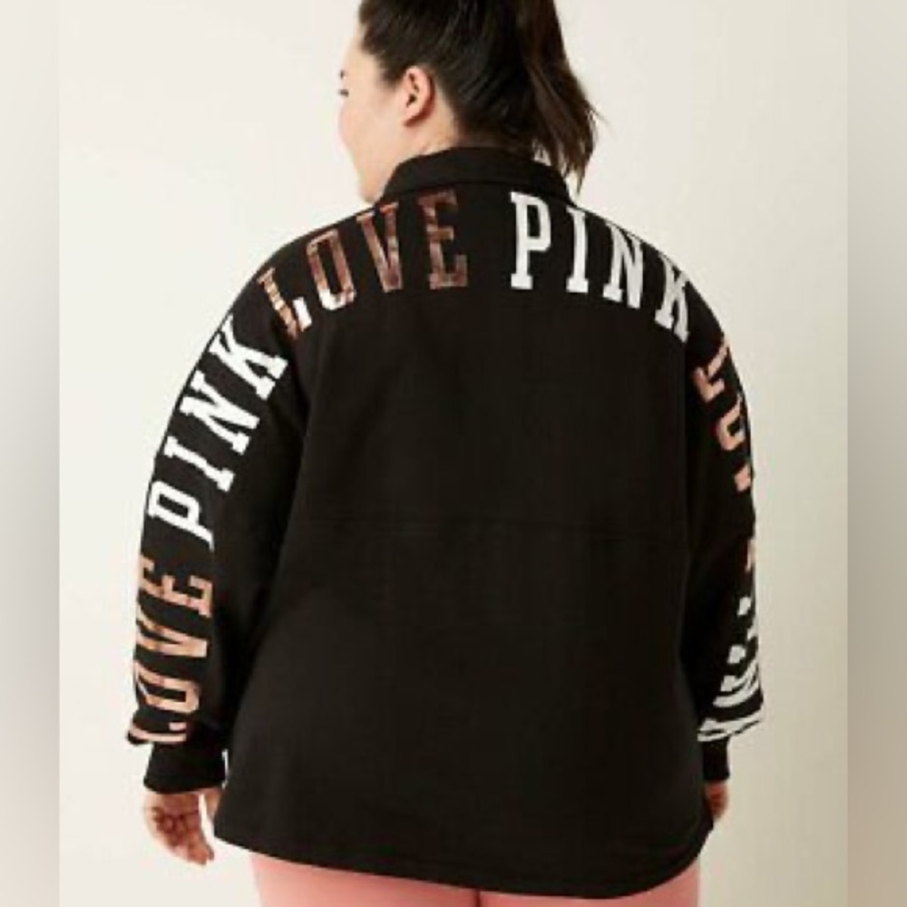 VS Pink Varsity Full Zip in Black Love Pink Logo